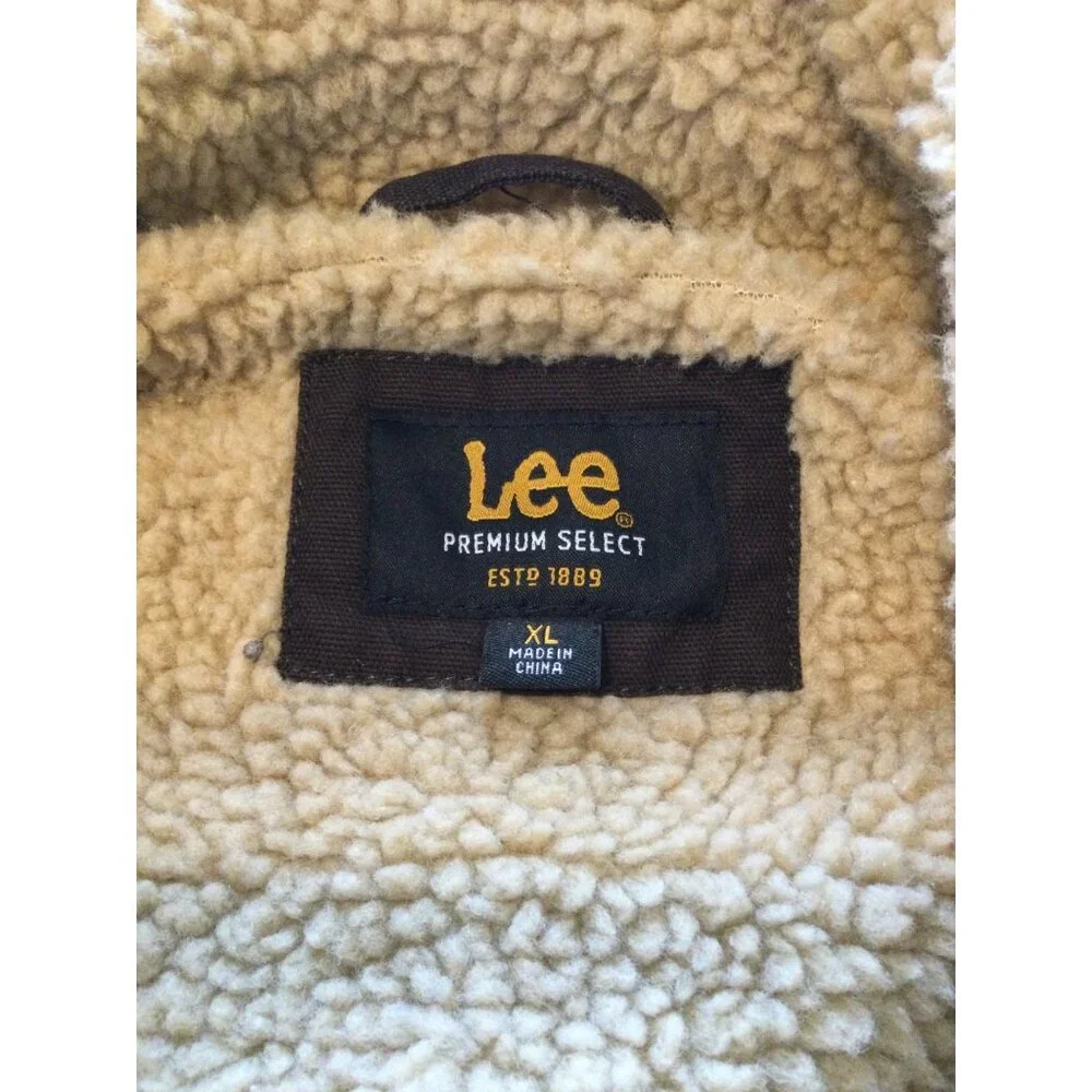 Lee Workwear Sherpa Lined Jacket Vest Mens Size XL Brown Canvas Pockets gorpcore